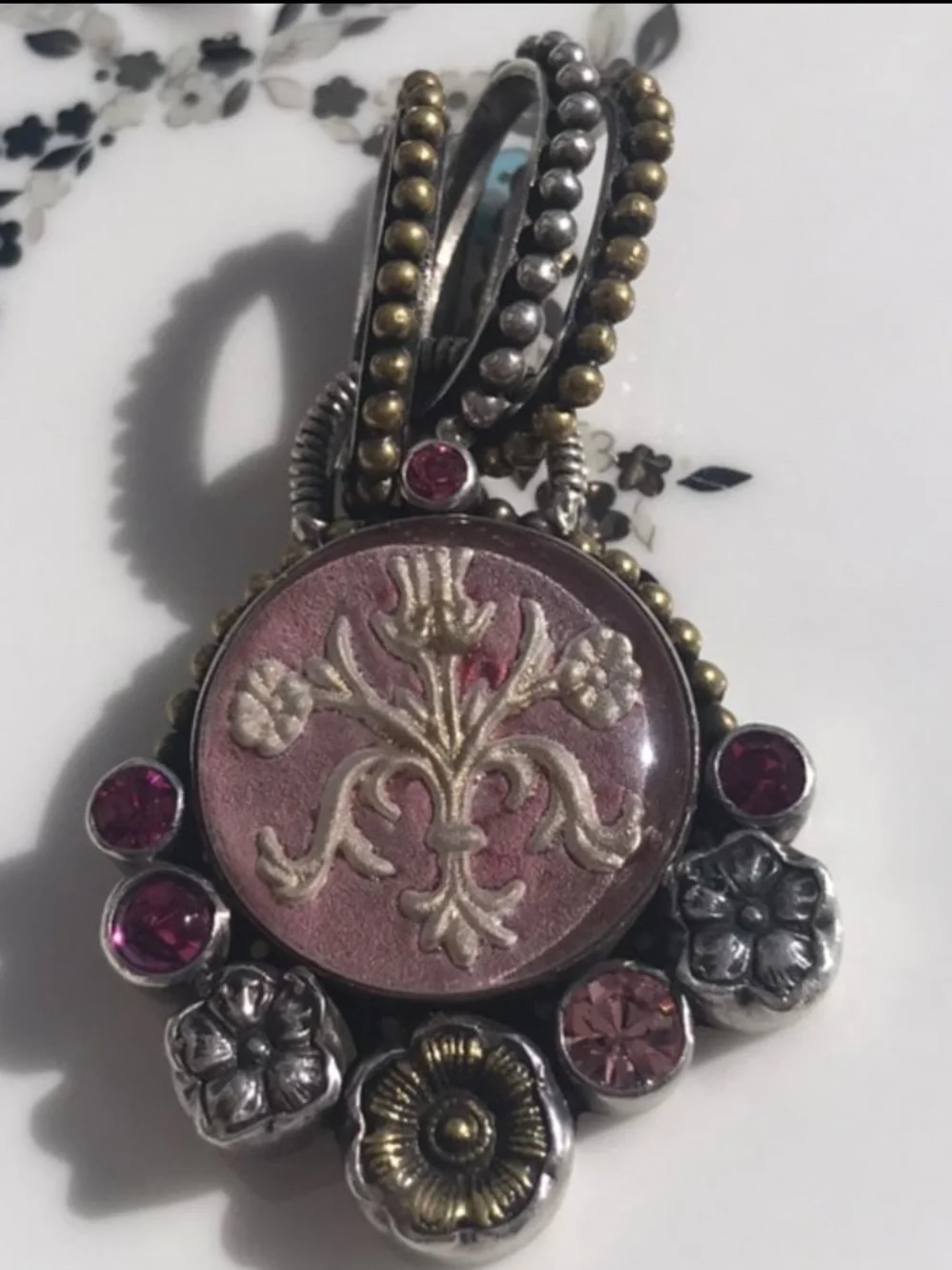 Mars and valentine sterling silver echo of the dreamer floral & gemstone pendant